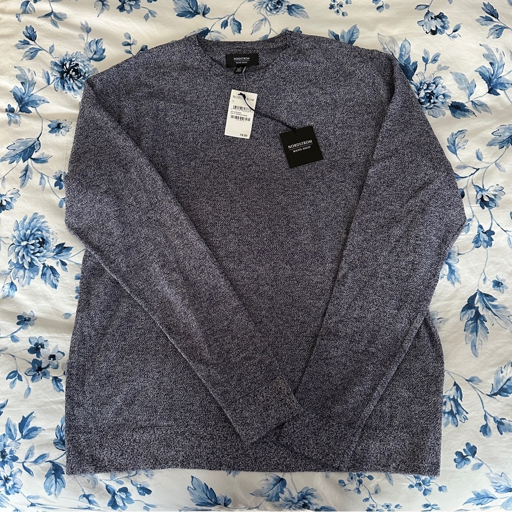 Nordstrom Men’s Shop Navy Marled Wool Blend Knit Crewneck Sweater